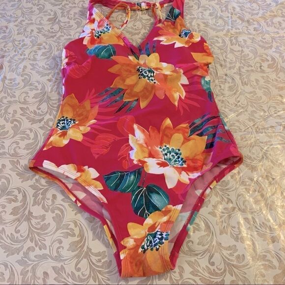 Kona Sol Swimsuit Hawaiian Floral Padded Adj Straps Size Medium 8/10 - Picture 2 of 7